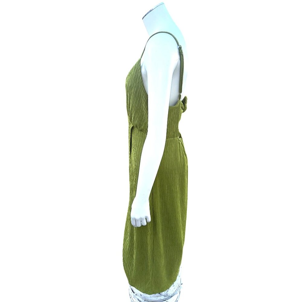 Lulus Small Lime Green Pleated Wrap Midi Summer Dress Bow Back Spaghetti Straps - Picture 6 of 10